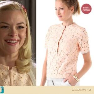 Diane Von Furstenberg Warner Flower Lace Blouse In Peach silk/wool Size 4